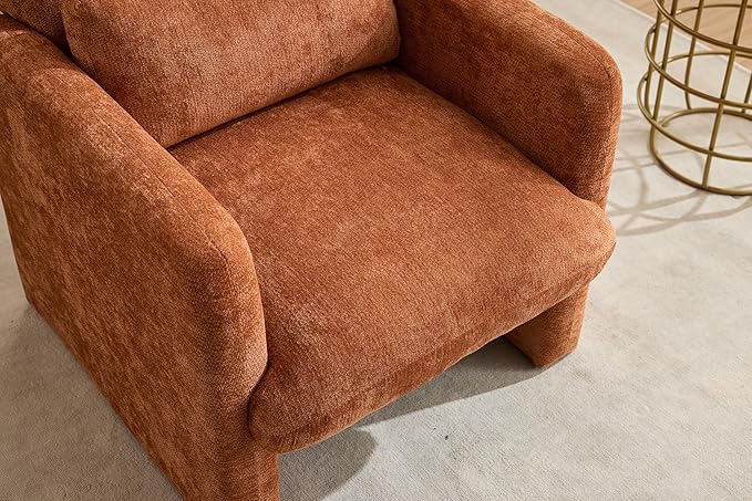 GDFStudio 30" Modern Accent Chair, Upgrade Leisure Boucle Upholstered Armchair with Straight Arms and Waist Pillow, Comfy Single Sofa Chair for Living Room Bedroom Office Apartment, Orange