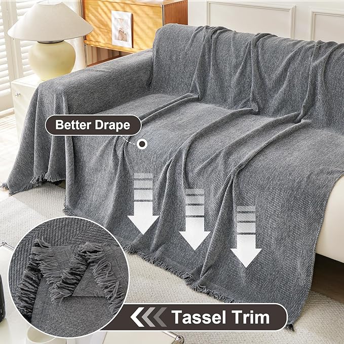 OstepDecor Sectional Couch Covers 2 Pieces, L Shaped Couch Cover Blanket, Sectional Sofa Cover Washable, Chaise Lounge Sofa Slipcovers Pet Furniture Protector for Dogs (71"x118"+91"x134", Dark Grey)