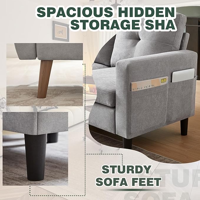 Convertible Sectional Sofa Set, Small L Shaped 3-Seat Couch with Reversible Chaise and Loveseat Sofa, Modern Polyester Sofas Couches for Living Room, Light Grey | L Shaped 3-Seat, Reversible Chaise, Loveseat Sofa, Modern Polyester, For Living Room