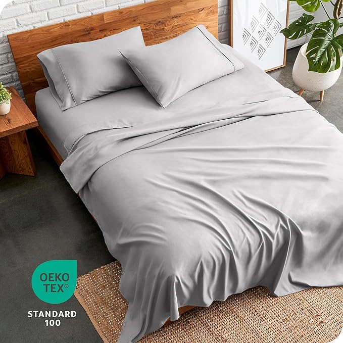Bare Home Queen Sheet Set - 1800 Ultra-Soft Microfiber Queen Bed Sheets - Double Brushed - Deep Pockets - Easy Fit - 4 Piece Set - Bedding Sheets & Pillowcases (Queen, Light Grey)