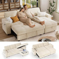 Vipbear Sectional Sleeper Couch with Pull Out Sofa Bed, L Shaped Plush Corduroy Couch with Reclining Backrest & Storage & USB Charging, Convertible Cloud Sectional Sofa Bed for Living Room, Beige | Breathable material, Tool-Free Assembly, Reclining Bac...