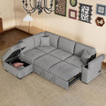 LUMISOL 87.4" Convertible Sectional Sofa with Storage Ottoman, L-Shaped Sleeper Sofa with Pull Out Bed, Storage Arm & USB Ports, Modern Velvet Sofa Couch with Chaise for Living Room, Grey