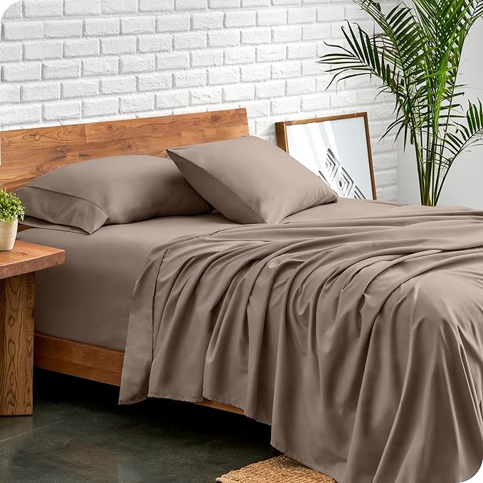 Bare Home Split Head Flex King Sheet Set - 1800 Ultra-Soft Microfiber Bed Sheets - Double Brushed - Deep Pockets - Easy Fit - 4 Piece Set - Bedding Sheets & Pillowcases (Taupe)