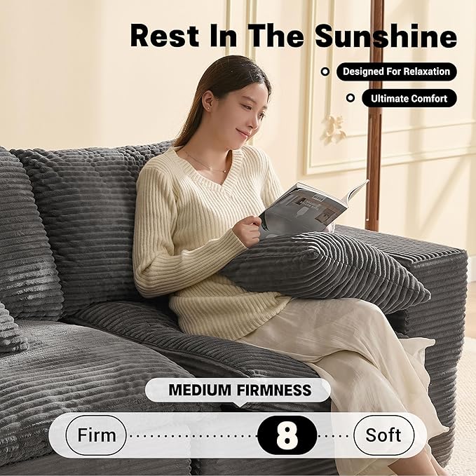 74.8” Set of Cloud Couch, Modular Loveseat Sofa, Convertible Sofas Bed, Deep Seat Sofa, Cozy Sofa for Living Room, Office and Bedroom, Corduroy, Gray