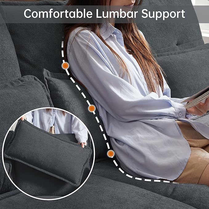110“ Convertible Sectional Sofa, U Shape Cloud Couch, Comfy Couches with Double Chaise and Sleepable Armrests, 4 Seats Sectional Couches for Living Room, Dark Grey