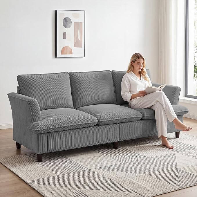 3 Seater Corduroy Couch, Comfy Couch with Deep Seat, Modern Sofa Couch for Living Room, Office, Bedroom, Apartment | Breathable material, Pet - friendly, Strong support