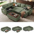 LINSY HOME Sectional Sleeper Sofa with Pull Out Couch Bed for Living Room (Green) | Plush Corduroy, Storage Ottoman, Storage Chaise, Pull Out Couch, USB Charging