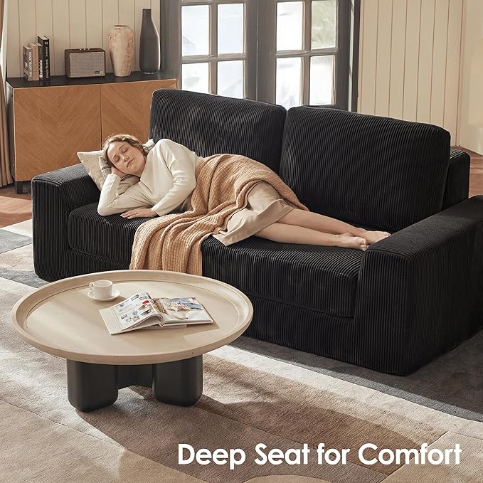 Modular Sectional Sofa, 80.31" Modern Cloud Couch Sectional Sofa with L-Shaped Chaise Comfy Corduroy Fluffy Couch with Deep Seat Boneless Couches for Living Room Bedroom, Black
