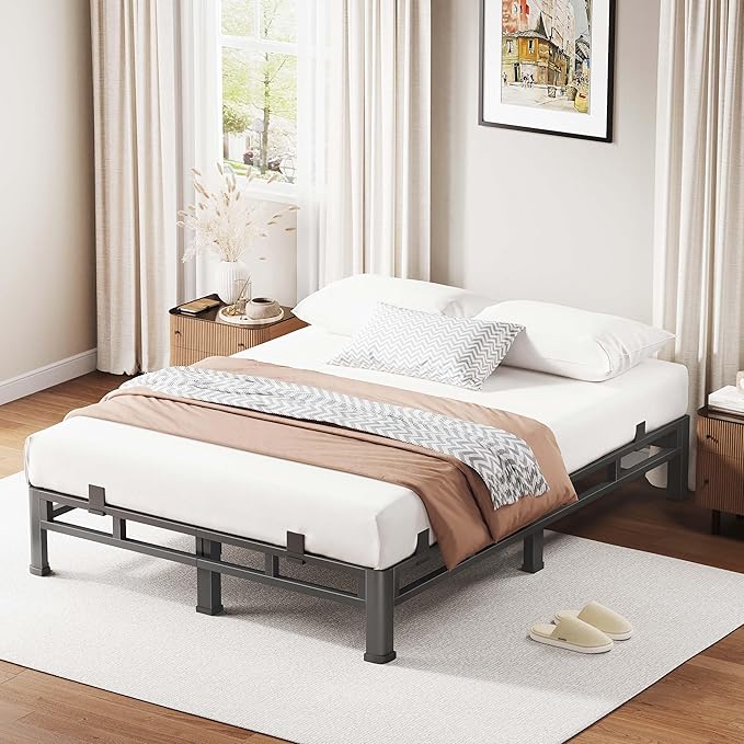 ROIL 10 Inch Full Size Bed Frame, Metal Bed Frame & Box Spring 2 in 1 Platform with Round Corner Legs, 4000LBS Double Layer Low Profile Metal Platform Mattress Baffles, Noise-Free Easy Assembly