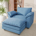 Single Chaise Lounge with 30'' Deep Seat & Movable Ottoman, Reading Chair with Wide Armrest, Chenille Cloud Couch Double Layer Cushion for Living Room, Office, Bedroom (Dark Blue, Single Sofa Chair)