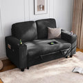 LINSY HOME Loveseat Sofa with Storage - Comfy Plush Corduroy 2 Seater Sofa with USB Charging & Cup Holders, Deep Seat Love Seat for Small Spaces Living Room Bedroom Apartment, Black