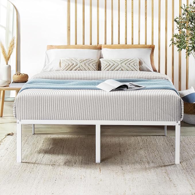 Best Price Mattress 16 Inch Metal Platform Bed Frame, Heavy Duty Steel Slats, White, King