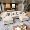 U Shaped Modular Cloud Couch, 123.6'' Comfy Chenille Sectional Sofa with Wider Armrest and Ottoman, Upholstered 5-Seat Modern Deep Seat for Bedroom Living Room, Beige