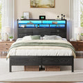 Homkdom Full Size Bed Frame with 2-Tier Storage Headboard and 4 Drawers,Bed Frame Full with LED Lights & Charging Ports,13.6" Under Bed Storage,Metal Full Bed 1100LBS Heavy Duty,No Noise,Modern Black