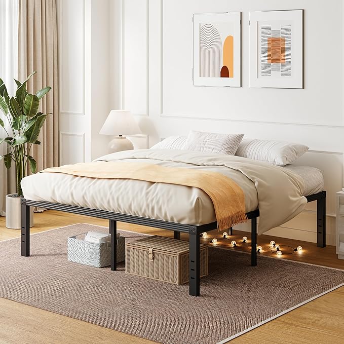 ZIYOO King Size Bed Frame, 16 Inches Platform Bed Frame, 3500lbs Heavy Duty Steel Slat, Non-Slip Design, No Box Spring Needed, Easy Assembly, Quiet Noise Free, Under Bed Storage Space, Black