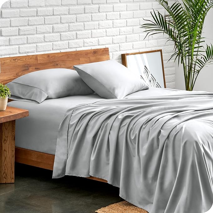Bare Home Full XL Sheet Set - 1800 Ultra-Soft Microfiber Full Extra Long Bed Sheets - Double Brushed - Deep Pockets - Easy Fit - 4 Piece Set - Bedding Sheets & Pillowcases (Full XL, French Grey)