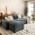 PHI VILLA Cloud Modular Couch Sets, 123.6" Sectional Sofa with L-Shaped Chaise, 4-Seater Upholstered Couches with Movable Ottoman for Living Room, Chenille Fabric, Dark Cyan