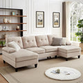 111" Sectional Couch for Living Room, Modern Polyester Fibre U Shaped Sofa Couches with Double Chaise, Upholstered 4 Seater Sofa for Living Room, Apartment, Office, Beige