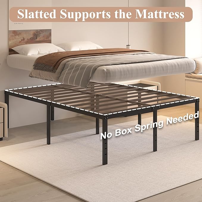 HOBINCHE 20 Inch Full Size Bed Frame, No Box Spring Needed, Heavy Duty Black Metal Platform Mattress Foundation with Steel Slats, Non-Slip Noise Free Easy Assembly, Large Storage