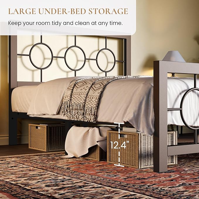 SHA CERLIN Twin Metal Bed Frame with Vintage Circular Design Headboard and Footboard, No Box Spring Required, Easy Assembly, Noise-Free,Brown