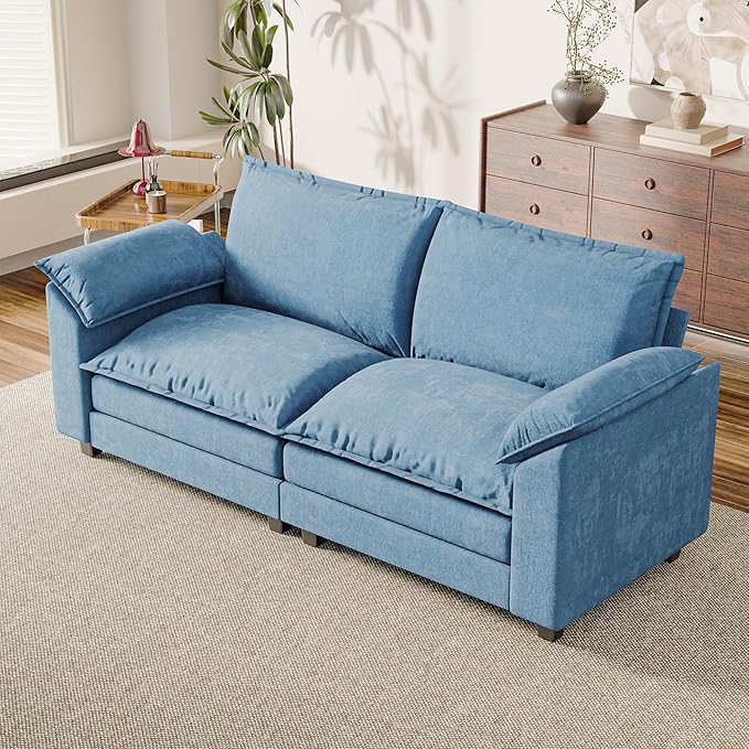 Loveseat 2 Seater Sofa with Double Layer Cushion, Cloud Couch with Deep Seat, Comfy Chenille Sofa Couches for Living Room & Apartment (Dark Blue, Loveseat Sofa)