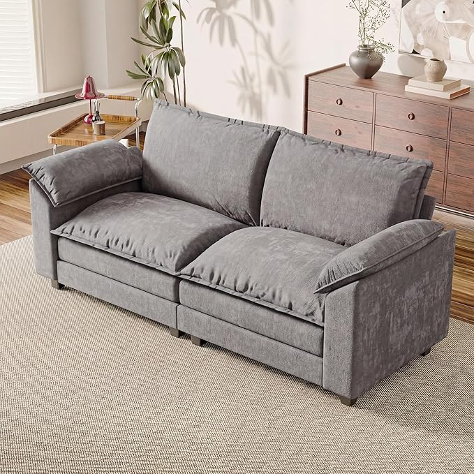 Loveseat 2 Seater Sofa with Double Layer Cushion, Cloud Couch with Deep Seat, Comfy Chenille Sofa Couches for Living Room & Apartment (Light Grey, Loveseat Sofa)