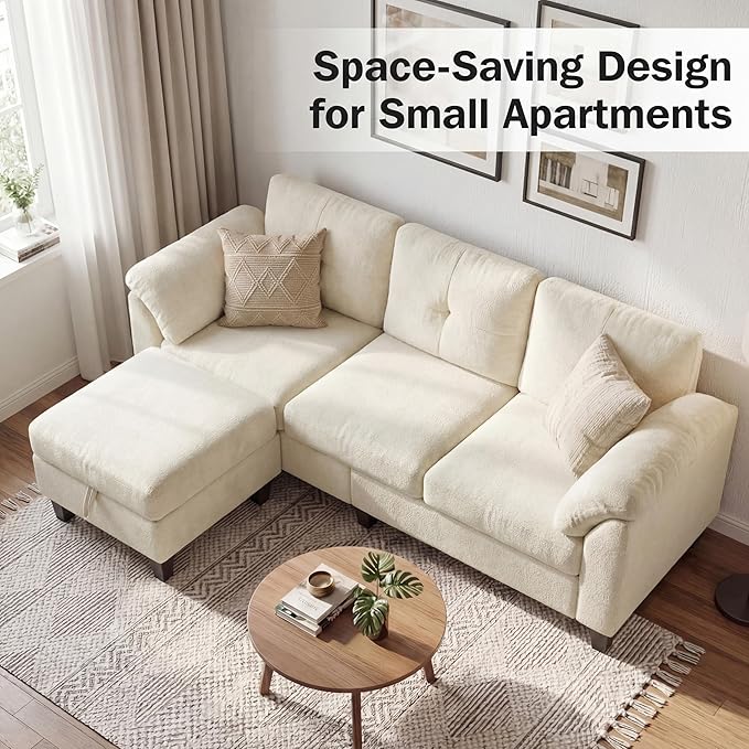 WEUP 79" Convertible Sectional Couch with Storage Ottoman, L Shaped Small Sofa, 4 Seat Couches for Living Room, Apartment, Small Space, Beige