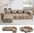 119" Boneless Couch, Cloud Sectional Couch with Deep Seat, High-Density Memory Foam and Chaise, Sectional L Shaped Sofa, Boneless Couches for Living Room, No Assembly Required Tufted Sofa, Brown