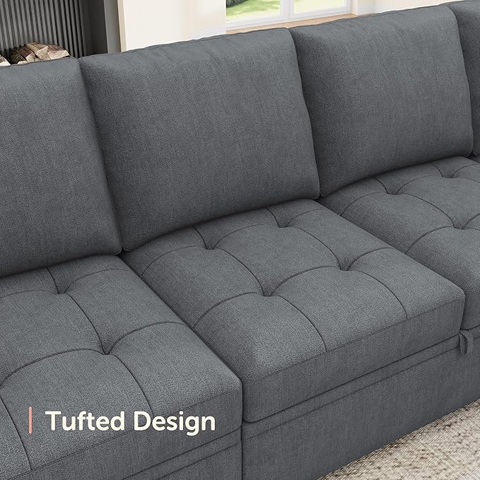 HONBAY Modular Sectional Sleeper Sofa with Pull Out Couch Bed, Convertible Sectional Couches for Living Room,Bluish Grey