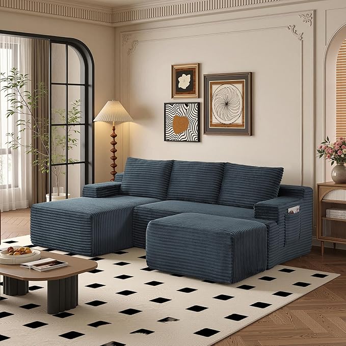 96" Sectional Couches for Living Room Cloud Couch Sofa with L-Shape Upholstered Boneless Couchs Modern Modular Sectional Couch with Chaise (Dark Grey, 96" W+Left Facing Chaise+2Seaters+Ottoman)