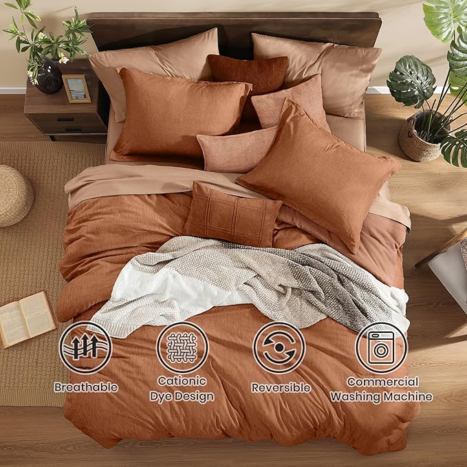 Monbix Oversized King Comforter Set - 7 Pieces Cationic Dyeing Autumn Leaf Bed in a Bag Bed Sets with Comforter, Sheets, Pillowcases & Shams, Reversible Bedding Comforters Sets (120 * 98)
