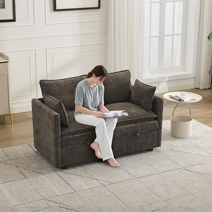 55" Cloud Modular Loveseat Sofa with Storage, Modern Upholstered Sofa Couch Small Love Seat，2 Seater Chenille Comfy Sectional Sofa with Armrests for Living Room, Small Space, Brown | Loveseat Sofa, Upholstered Couch, Small LoveSeat, Sectional Sofa, Sofa