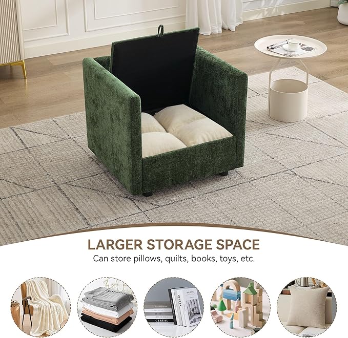 30" Cloud Modular Single Sofa Chair with Storage, Modern Upholstered Accent Chair Deep Seat, Chenille Reading Lounge Armchair for Living Room, Bedroom, Small Space, Green