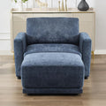 44.2" Chenille Oversized Chair with Movable Ottoman, Modular 1 Seat Couch with Thickened Cushions, Modern Single Sofa Chaise Lounge Reading Chair for Living Room, Small Apartment, Blue