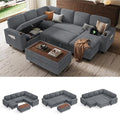LINSY HOME Sectional Sleeper Sofa with Pull Out Couch Bed for Living Room (Grey) | Plush Corduroy, Storage Ottoman, Storage Chaise, Pull Out Couch, USB Charging