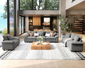 3 Piece Living Room Sofa Furniture Set, Corduroy Modular Loveseat, Cloud Chair, and 3-Seat Couch with Pillow, Oversized 6-Seat Modern Sectional Deep Sofa for Apartment, Grey