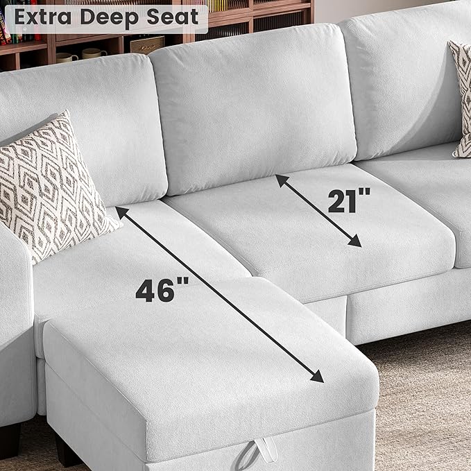 Sectional Sofa and Couches for Living Room, 78'' White 3 Seat L-Shaped Couch with Movable Ottoman, Comfy Velvet Convertible Sectionals Sofas with Chaise for Apartment, Dorm, Small Space