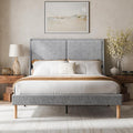 Cozy Castle Queen Size Upholstered Platform Bed Frame with 51.2" Tall Wingback Headboard, Double Backrest Metal Bed Frame, No Box Spring Needed, Easy Assembly, Bedroom Furniture, Grey