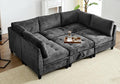 Luxe Oversized Modular Sectional Sofa, Modern Chenille Convertible Sleeper Sofa with Storage Ottoman, Comfy Deep Seat U-Shaped Cloud Couch for Living Room（Dark Grey，5-Seater + 1*Ottoman+ Tea Tray）