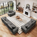 PHI VILLA Cloud Modular Couches Sets, 3 Pieces Large Sectional Sofa Set with Loveseats & Armchair, 6-Seater Upholstered Couch for Living Room, Corduroy Fabric, Grey