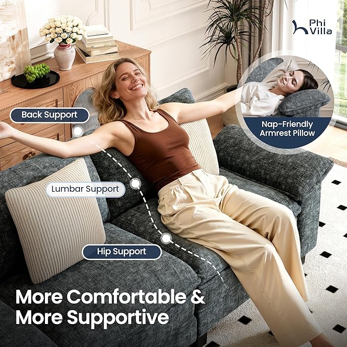 PHI VILLA Cloud Modular Couches Sets, 87.5" Sectional Loveseat Sofa with 1 Movable Ottoman, 3-Seater Comfy Couches for Living Room Apartment, Chenille Fabric, Dark Cyan