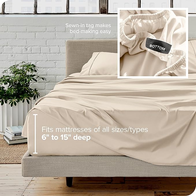 Bare Home Short Queen Sheet Set - 1800 Ultra-Soft Microfiber Bed Sheets - Double Brushed - Deep Pockets - Easy Fit - 4 Piece Set - Bedding Sheets & Pillowcases (Short Queen, Sand)