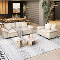 87.5'' Oversized Loveseat Couch and Chair Set, 3-Seat Chenille Modern Modular Cloud Sofa with Pillow, 2 Piece Living Room Deep Sectional Sofa Furniture Set for Apartment, Beige
