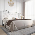 Allewie Velvet King Size Upholstered Bed Frame with Wingback Storage Headboard & Charging Station, Platform Bed with Diamond Tufted Design & Gold Trim, No Box Spring Needed, Easy Assembly, White
