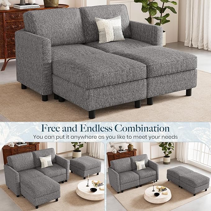 Belffin 58.3" Modular Sectional Sofa 4 Seats Sleeper Sofa Washable Sectional Couches for Living Room Comfy Couches with Storage Seat Couch Sofas with Chaise,Grey