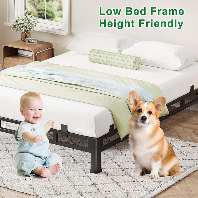 ROIL 7 Inch Full Size Bed Frame, Metal Bed Frame & Box Spring 2 in 1 Platform with Round Corner Legs, 4000LBS Double Layer Low Profile Metal Platform Mattress Baffles, Noise-Free Easy Assembly
