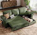LINSY HOME Sectional Sleeper Sofa Pull Out Couches for Living Room (Green, Sleeper Sofa 1) | Pull Out Sofa Bed, Storage, USB Charging, Cup Holders, Plush Corduroy