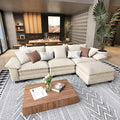 L Shaped Modular Cloud Couch, 123.6'' Comfy Chenille Sectional Sofa with Wider Armrest and Ottoman, Upholstered 4-Seat Modern Deep Seat for Bedroom Living Room, Beige