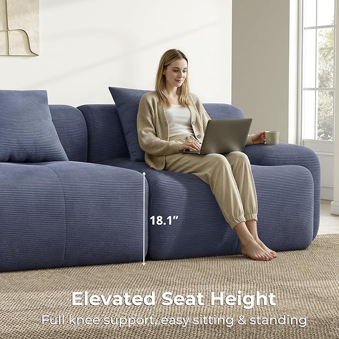 LIKIMIO LumiCord Modular Sectional Sofa with Ottoman, 118" L-Shaped Boneless Couch for Living Room, Oversized Deep Seat with Corduroy Upholstery, No Assembly Required, Navy Blue