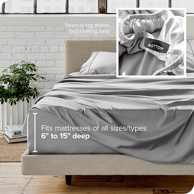 Bare Home California King Sheet Set - 1800 Ultra-Soft Microfiber Cal King Bed Sheets - Double Brushed - Deep Pockets - Easy Fit - 4 Piece Set - Bed Sheets (California King, Light Grey)